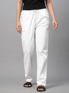 Women's White Cotton Lycra Regular Fit Pant