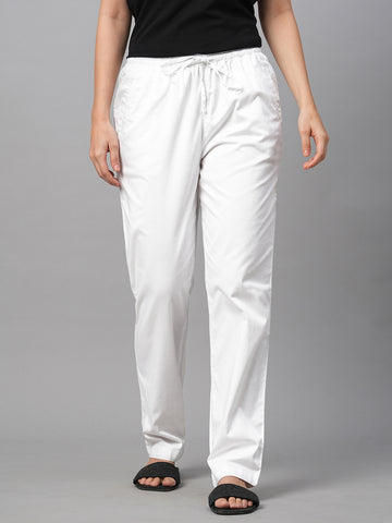 Women’s Cotton Lycra Regular Fit Drawstring Waist Pant White