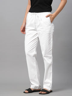 Women’s Cotton Lycra Regular Fit Drawstring Waist Pant White