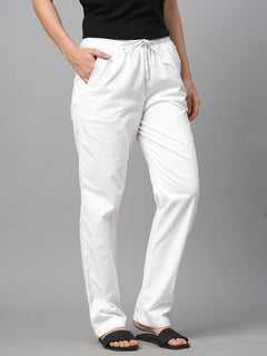 Women’s Cotton Lycra Regular Fit Drawstring Waist Pant White