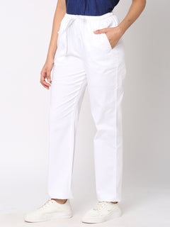 Women's White Linen Viscose Regular Fit Pant