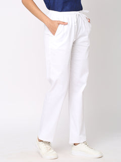 Women's White Linen Viscose Regular Fit Pant