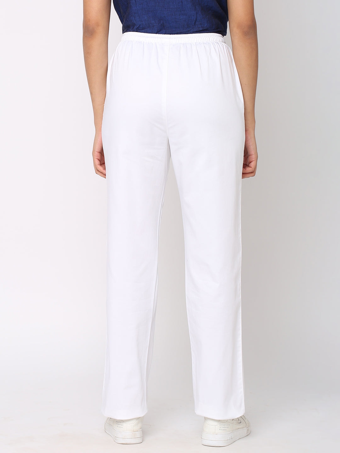 Women's White Linen Viscose Regular Fit Pant