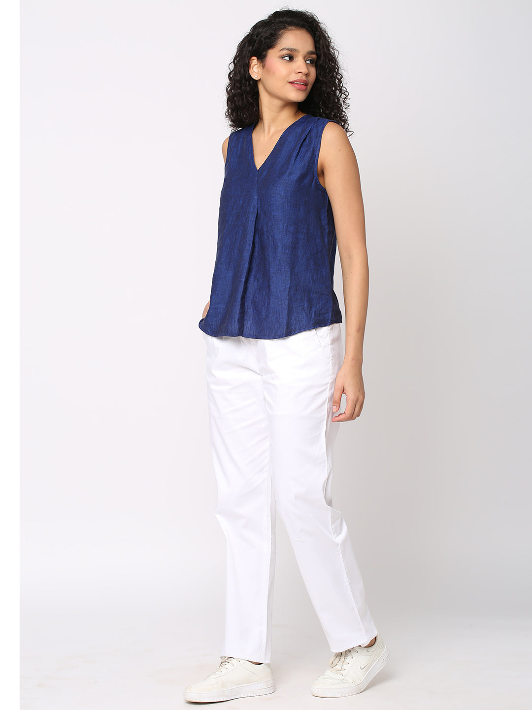 Women's White Linen Viscose Regular Fit Pant