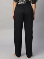 Women's Black Cotton Lycra Regular Fit Pant