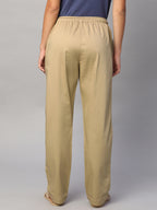 Women's Khaki Cotton Lycra Regular Fit Pant