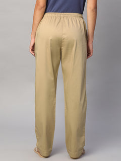 Women's Cotton Lycra Regular Fit Straight Leg Pant Khaki