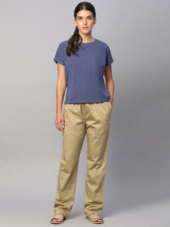Women's Cotton Lycra Regular Fit Straight Leg Pant Khaki