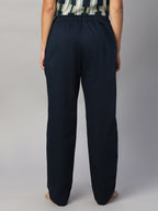 Women's Navy Cotton Lycra Regular Fit Pant