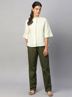 Women's Olive Cotton Lycra Regular Fit Pant