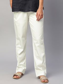 Women’s Cotton Lycra Regular Fit Drawstring Pant White