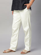 Women's White Cotton Lycra Regular Fit Pant