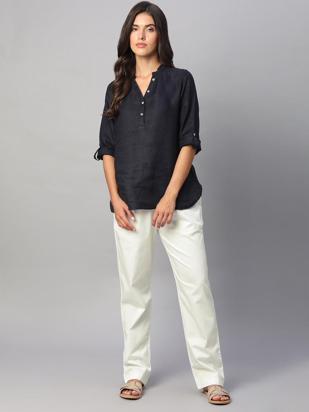 Women's White Cotton Lycra Regular Fit Pant