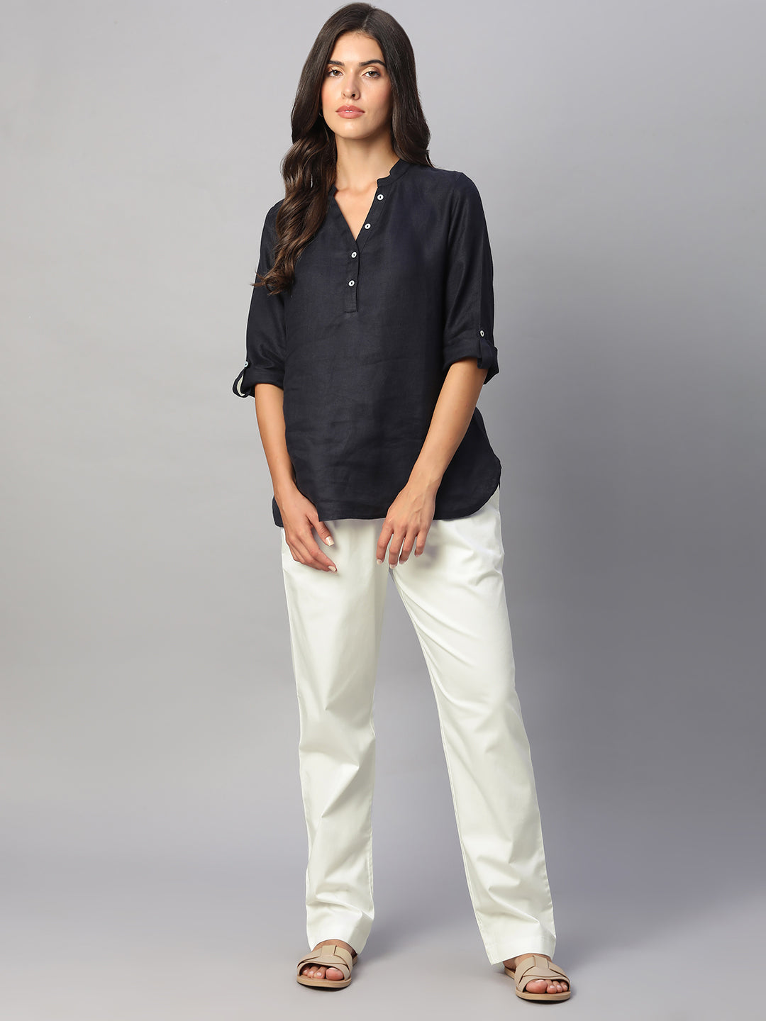 Women's White Cotton Lycra Regular Fit Pant