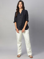 Women's White Cotton Lycra Regular Fit Pant