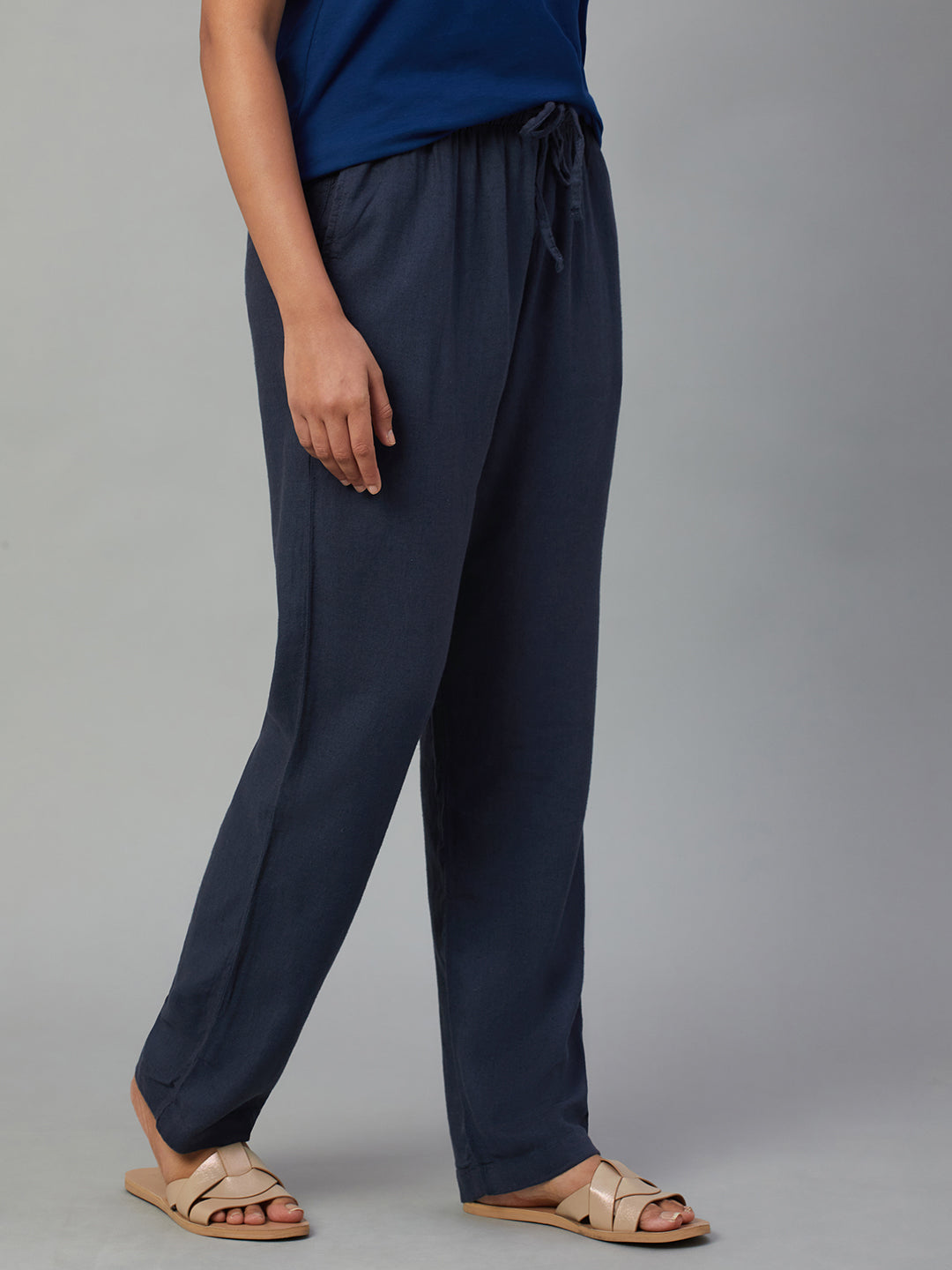 Women's Grey Linen Viscose Regular Fit Pant