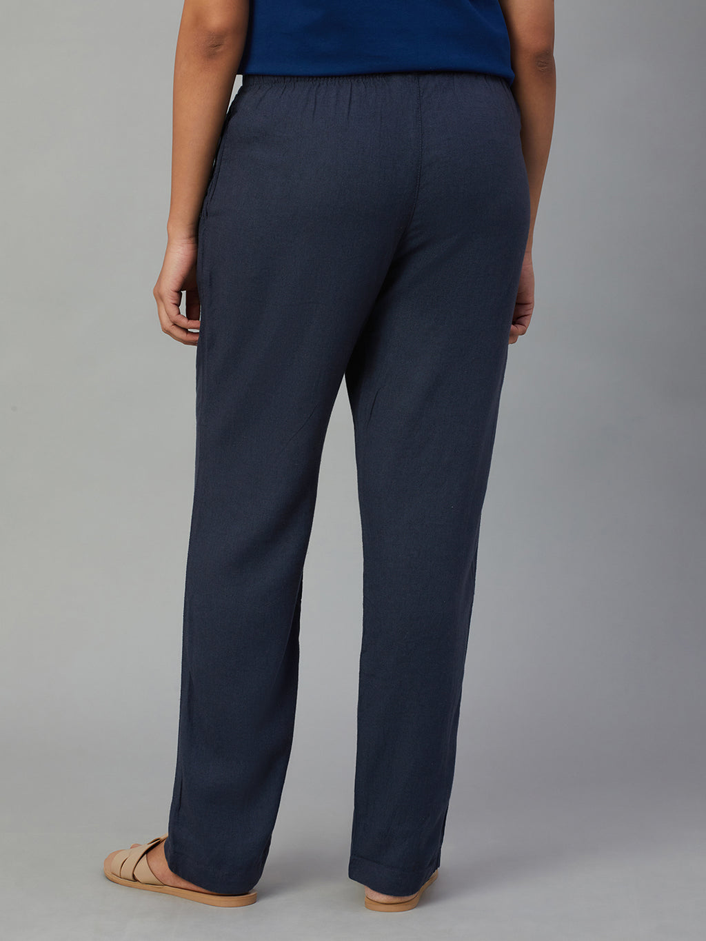 Women's Grey Linen Viscose Regular Fit Pant