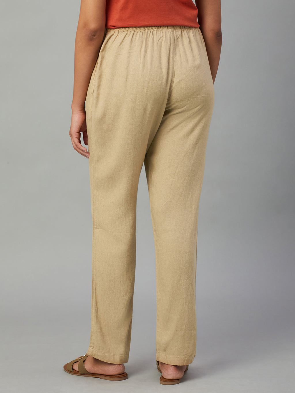 Women's Khaki Linen Viscose Regular Fit Pant