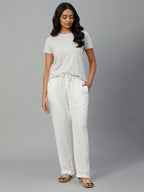 Women's White Linen Viscose Regular Fit Pant