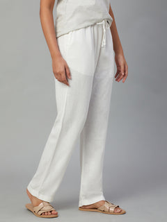 Women’s Linen Viscose Regular Fit Drawstring Pant White