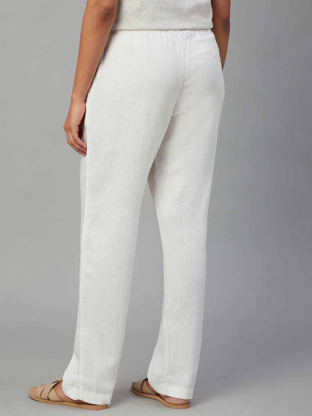 Women's White Linen Viscose Regular Fit Pant