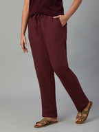 Women's Wine Linen Viscose Regular Fit Pant