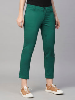 Women’s Cotton Lycra Regular Fit Pant Green