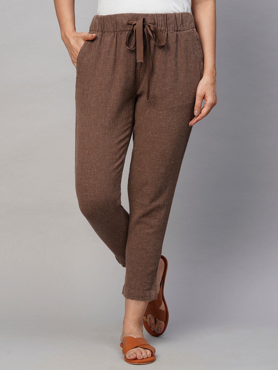 Women's Linen Cotton Brown Regular Fit Pant