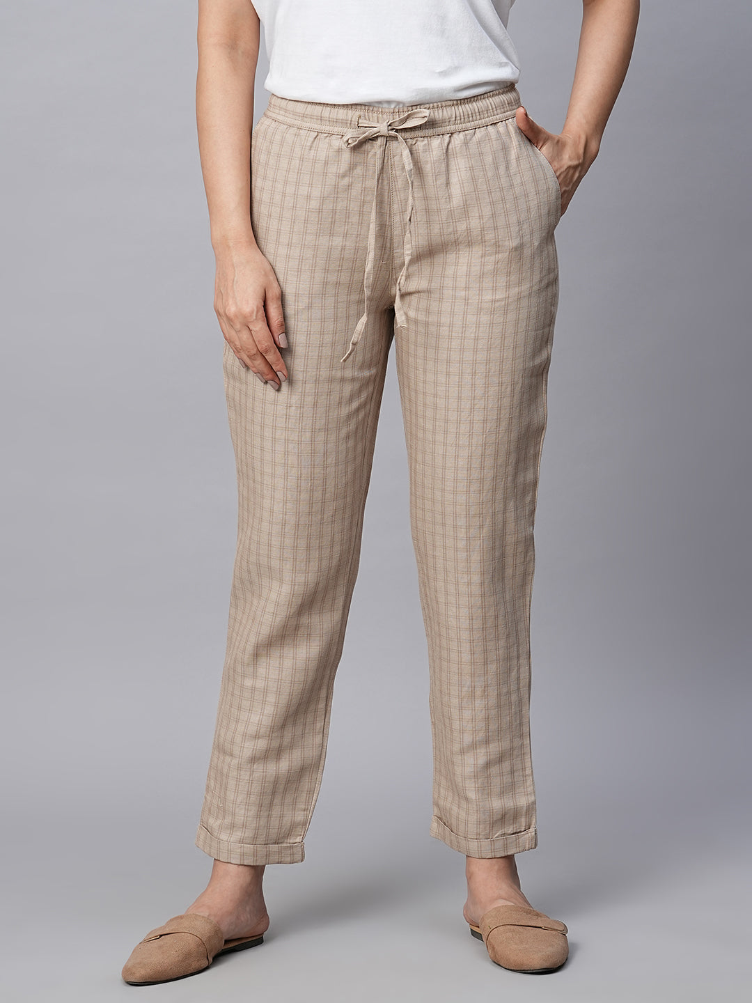 Women's Natural Linen Cotton Regular Fit Pant