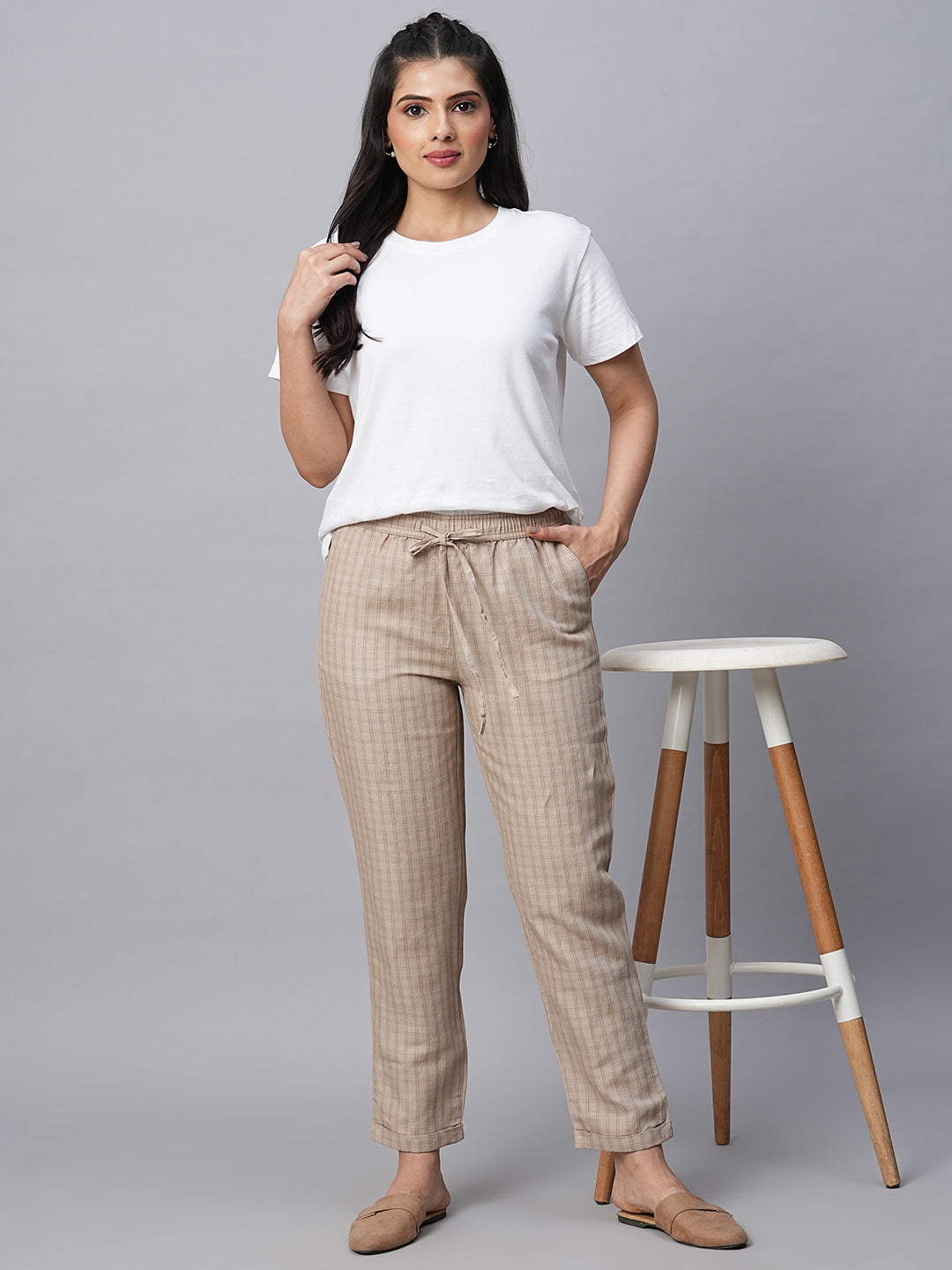 Women's Natural Linen Cotton Regular Fit Pant
