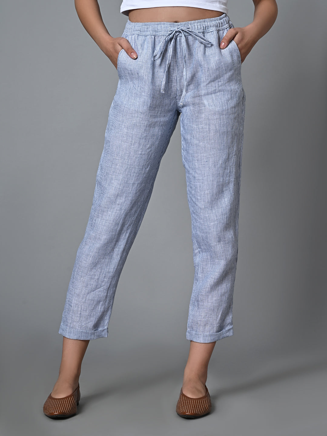 Women's White Linen Regular Fit Pant