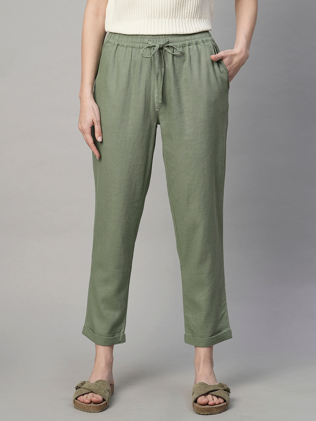 Women's Sage Linen Viscose Regular Fit Pant