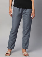 Women's Grey Linen Cotton Regular Fit Pant