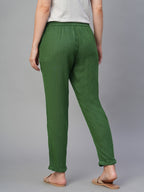 Women's Green Linen Viscose Regular Fit Pant