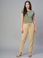 Women's Khaki Linen Viscose Regular Fit Pant
