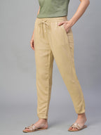 Women's Khaki Linen Viscose Regular Fit Pant