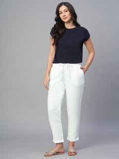 Women’s Linen Viscose Regular Fit Ankle Length Pant White