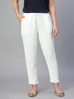 Women’s Linen Viscose Regular Fit Ankle Length Pant White