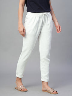 Women’s Linen Viscose Regular Fit Ankle Length Pant White