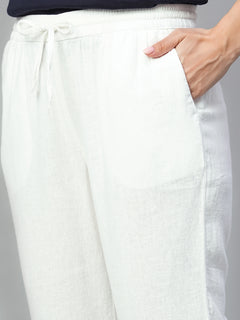 Women’s Linen Viscose Regular Fit Ankle Length Pant White