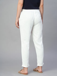 Women’s Linen Viscose Regular Fit Ankle Length Pant White