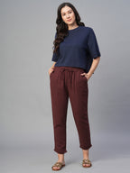 Women's Wine Linen Viscose Regular Fit Pant