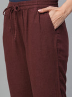 Women's Wine Linen Viscose Regular Fit Pant