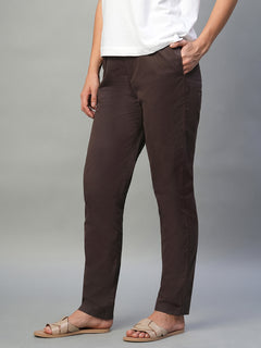 Women’s Cotton Lycra Regular Fit Drawstring Pant Brown