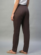 Women's Brown Cotton Lycra Regular Fit Pant