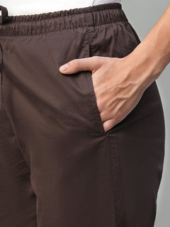 Women’s Cotton Lycra Regular Fit Drawstring Pant Brown