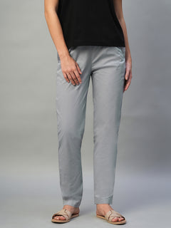 Women's Cotton Lycra Regular Fit Pant Light Grey