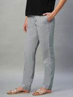 Women's Light Grey Cotton Lycra Regular Fit Pant