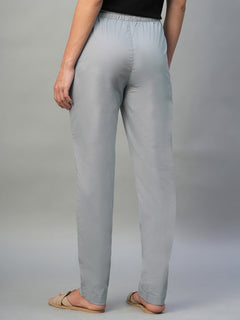 Women's Cotton Lycra Regular Fit Pant Light Grey