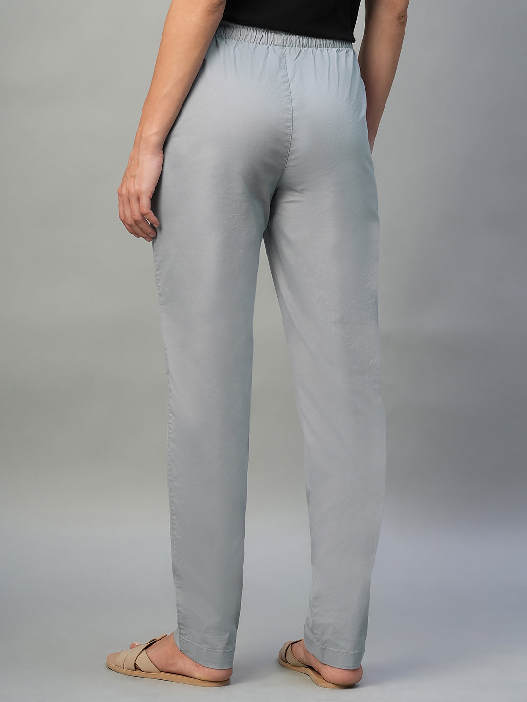 Women's Light Grey Cotton Lycra Regular Fit Pant